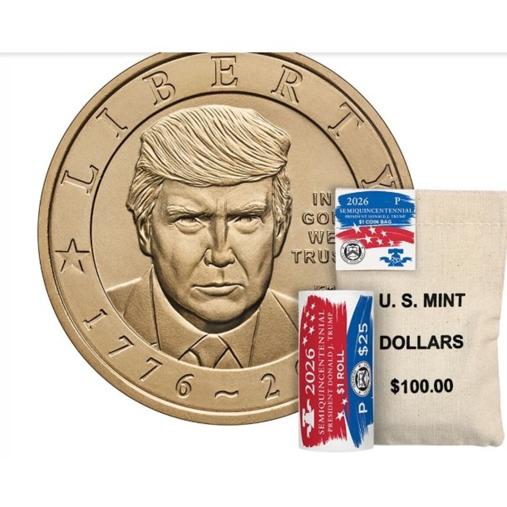 2026 Semiquincentennial Donald J Trump $1 Coin Roll and Bag Set US Mint P P01